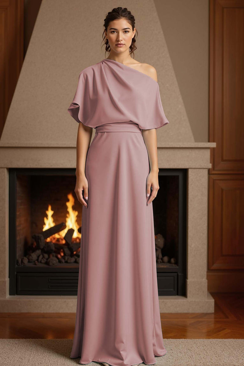 Load image into Gallery viewer, Yellow One Shoulder Floor-Length Ruched Mother of the Bride Dress
