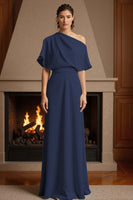 Load image into Gallery viewer, Yellow One Shoulder Floor-Length Ruched Mother of the Bride Dress