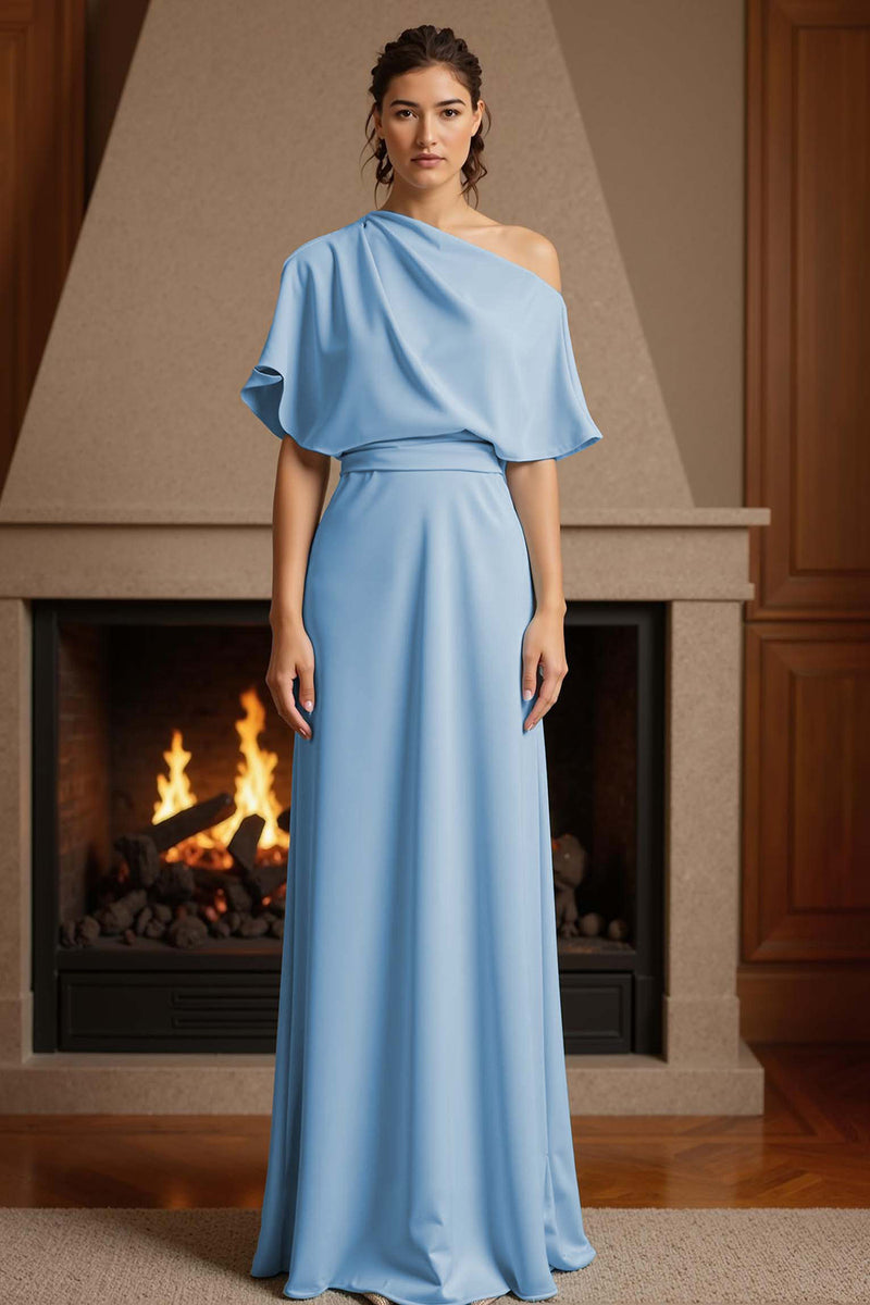 Load image into Gallery viewer, Yellow One Shoulder Floor-Length Ruched Mother of the Bride Dress