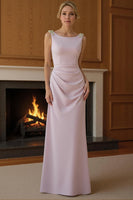 Load image into Gallery viewer, Purple Ruched Sheath Backless Long Mother of the Bride Dress
