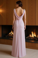 Load image into Gallery viewer, Purple Ruched Sheath Backless Long Mother of the Bride Dress