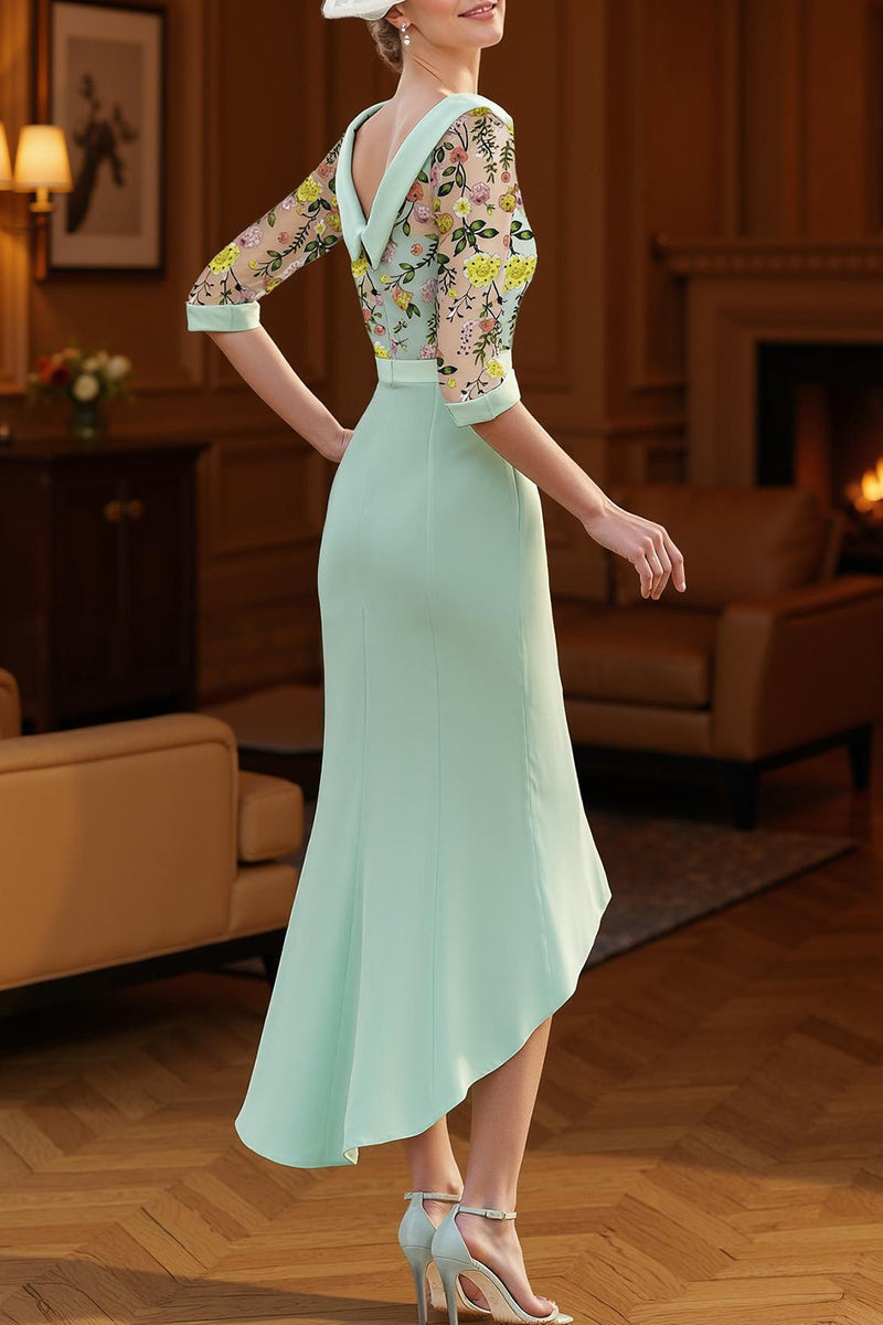 Load image into Gallery viewer, Mint Green Floral High Low Mermaid Mother of the Bride Dress