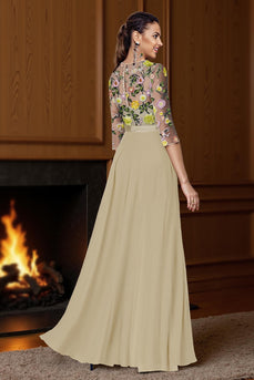 Champagne Long Floral Mother of the Bride Jumpsuits with Cape