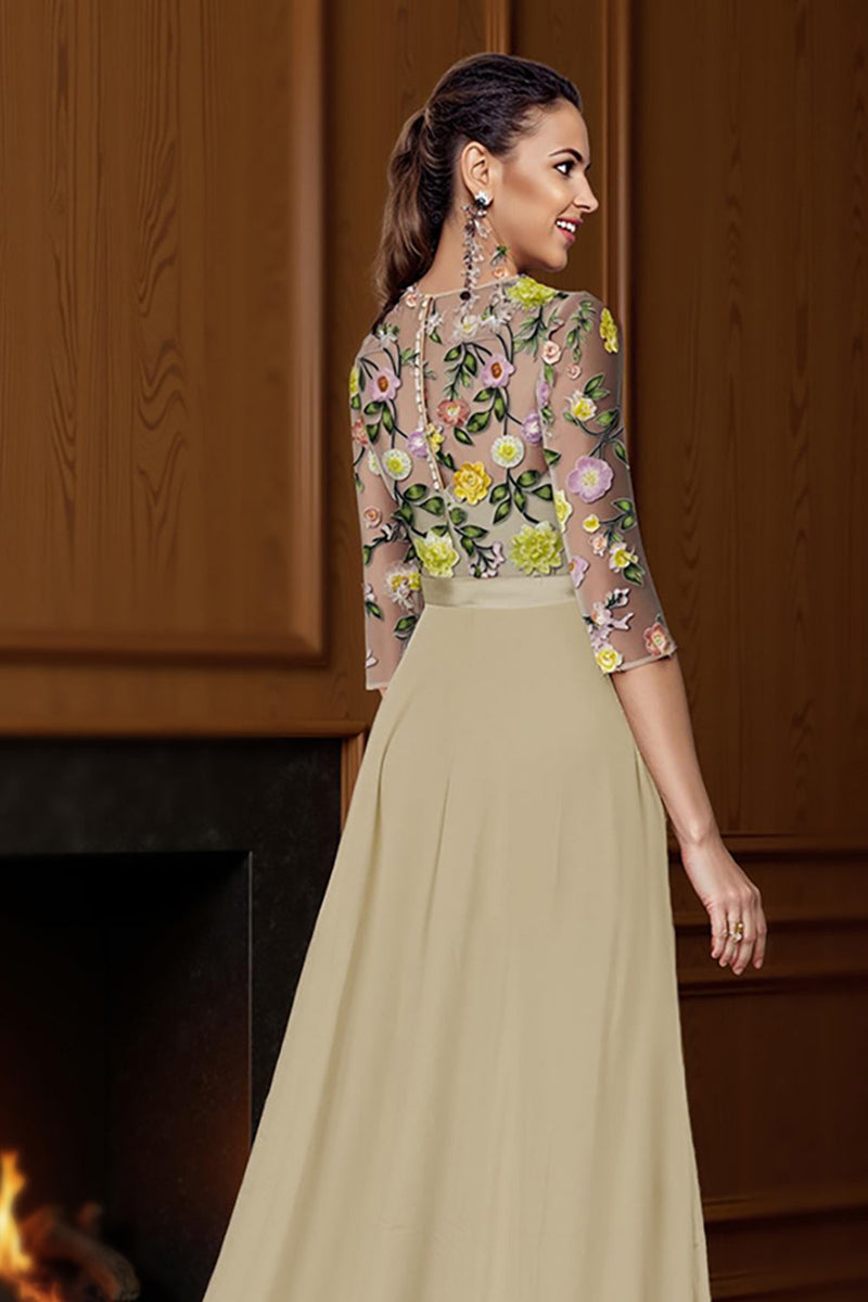 Load image into Gallery viewer, Champagne Long Floral Mother of the Bride Jumpsuits with Cape