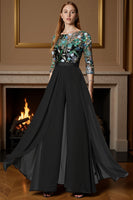 Load image into Gallery viewer, Sparkly Black Long Beaded Mother of the Bride Jumpsuit with Cape