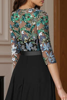 Load image into Gallery viewer, Sparkly Black Long Beaded Mother of the Bride Jumpsuit with Cape