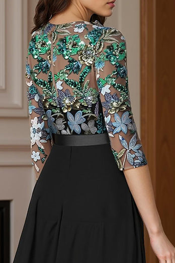 Sparkly Black Long Beaded Mother of the Bride Jumpsuit with Cape