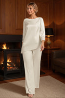 Load image into Gallery viewer, 2 Piece Apricot Bateau Neck Long Mother of the Bride Pant Suits with Sleeves
