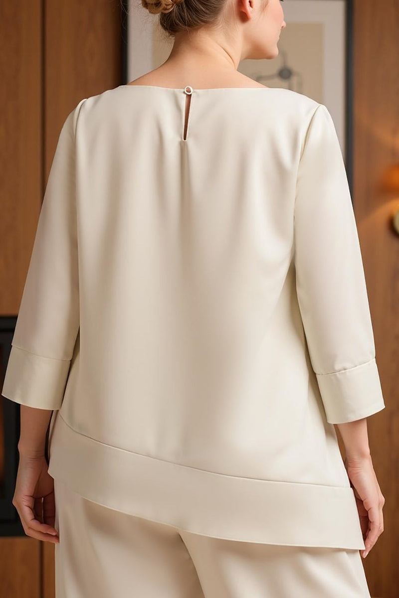 Load image into Gallery viewer, 2 Piece Apricot Bateau Neck Long Mother of the Bride Pant Suits with Sleeves