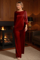 Load image into Gallery viewer, 2 Piece Apricot Bateau Neck Long Mother of the Bride Pant Suits with Sleeves