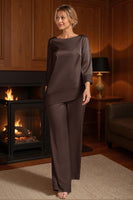 Load image into Gallery viewer, 2 Piece Apricot Bateau Neck Long Mother of the Bride Pant Suits with Sleeves