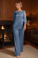 Load image into Gallery viewer, 2 Piece Apricot Bateau Neck Long Mother of the Bride Pant Suits with Sleeves