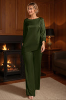Load image into Gallery viewer, 2 Piece Apricot Bateau Neck Long Mother of the Bride Pant Suits with Sleeves