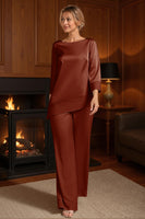 Load image into Gallery viewer, 2 Piece Apricot Bateau Neck Long Mother of the Bride Pant Suits with Sleeves