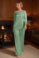 Load image into Gallery viewer, 2 Piece Apricot Bateau Neck Long Mother of the Bride Pant Suits with Sleeves