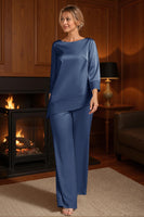 Load image into Gallery viewer, 2 Piece Apricot Bateau Neck Long Mother of the Bride Pant Suits with Sleeves