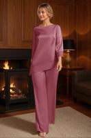 Load image into Gallery viewer, 2 Piece Apricot Bateau Neck Long Mother of the Bride Pant Suits with Sleeves