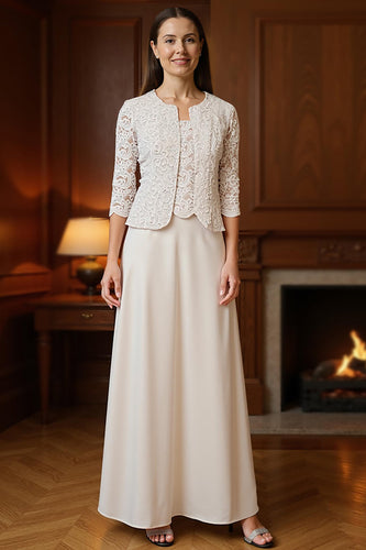 3 Piece Apricot Long Mother of the Bride Dress Dress Suits with Jacket