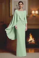 Load image into Gallery viewer, Dusty Blue Mermaid Ruched Long Mother of the Bride Dress with Cape