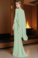 Load image into Gallery viewer, Dusty Blue Mermaid Ruched Long Mother of the Bride Dress with Cape