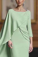 Load image into Gallery viewer, Dusty Blue Mermaid Ruched Long Mother of the Bride Dress with Cape