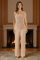 Load image into Gallery viewer, 3 Piece Purple Lace Long Mother of the Bride Pant Suits with Jacket