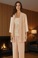 Load image into Gallery viewer, 3 Piece Purple Lace Long Mother of the Bride Pant Suits with Jacket