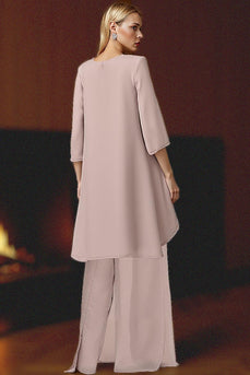 3 Piece Dusty Rose Lace Long Mother of the Bride Pant Suits with Jacket