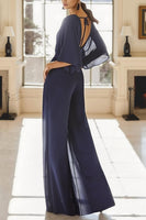 Load image into Gallery viewer, Navy Maxi V Neck Chiffon Mother of the Bride Jumpsuits