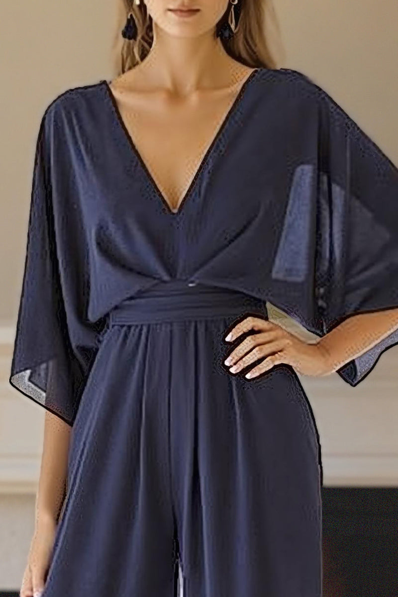Load image into Gallery viewer, Navy Maxi V Neck Chiffon Mother of the Bride Jumpsuits