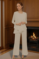 Load image into Gallery viewer, 3 Piece Black Long Sleeves Mother of the Bride Pant Suits with Sleeves