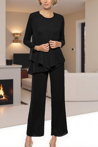 3 Piece Black Long Sleeves Mother of the Bride Pant Suits with Sleeves