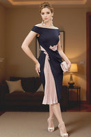 Load image into Gallery viewer, 2 Piece Navy and Blush Pink Tea Length Mermaid Mother of the Bride Dress