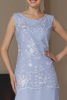 Load image into Gallery viewer, 2 Piece Light Blue Tea Length A Line Lace Mother of the Bride Dress
