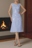 Load image into Gallery viewer, 2 Piece Light Blue Tea Length A Line Lace Mother of the Bride Dress