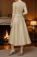Load image into Gallery viewer, Champagne A Line Ruched V Neck Ankle Length Mother of the Bride Dress