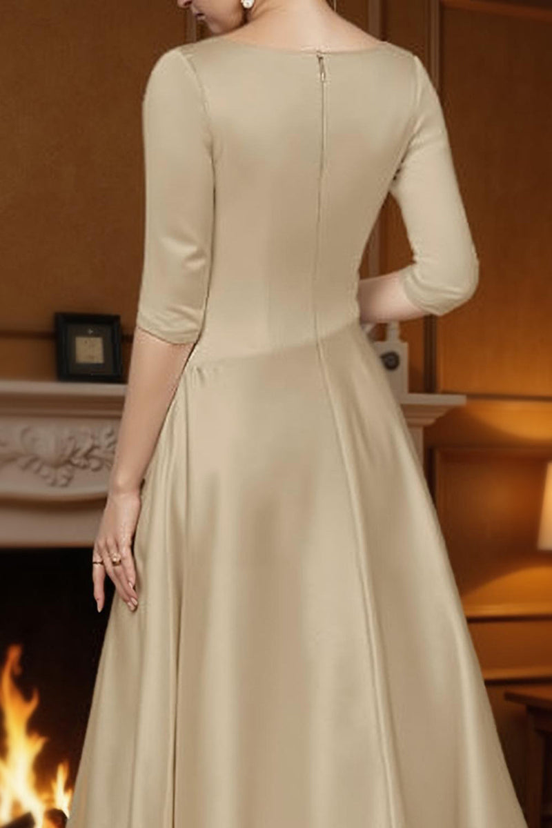 Load image into Gallery viewer, Champagne A Line Ruched V Neck Ankle Length Mother of the Bride Dress