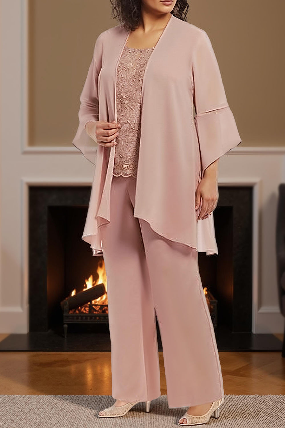 3 Piece Dusty Rose Plus Size Long Mother of the Bride Dress with Jacket