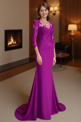 Fuchsia Maxi Mermaid Mother of the Bride Dress with Lace