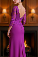 Load image into Gallery viewer, Fuchsia Maxi Mermaid Mother of the Bride Dress with Lace