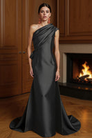 Load image into Gallery viewer, Champagne Sheath One Shoulder Ruched Long Mother of the Bride Dress