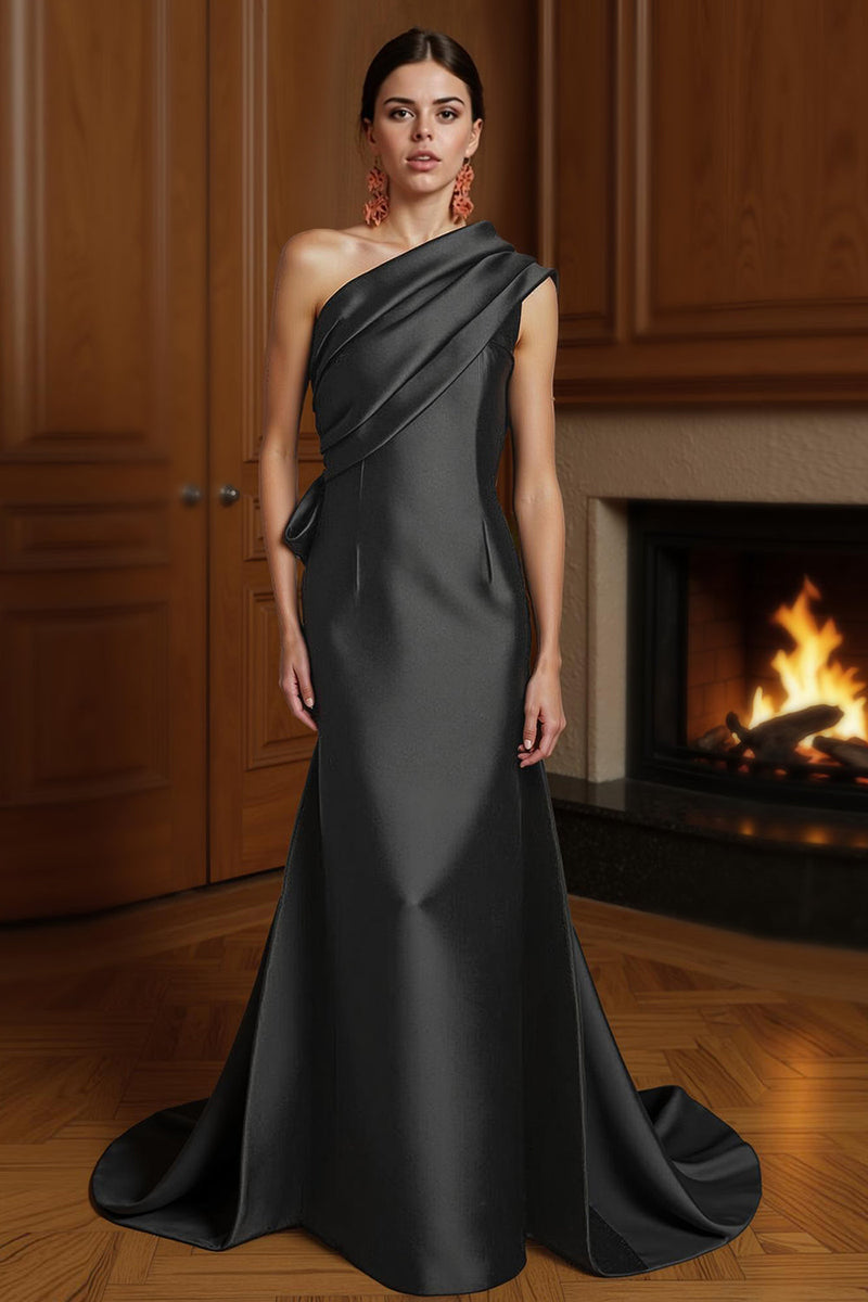 Load image into Gallery viewer, Champagne Sheath One Shoulder Ruched Long Mother of the Bride Dress