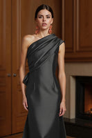 Load image into Gallery viewer, Champagne Sheath One Shoulder Ruched Long Mother of the Bride Dress