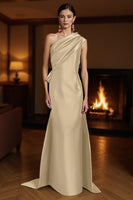 Load image into Gallery viewer, Champagne Sheath One Shoulder Ruched Long Mother of the Bride Dress