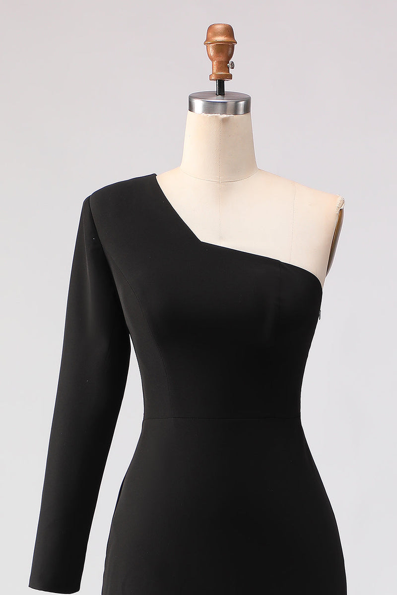 Load image into Gallery viewer, Black One Shoulder Sheath Long Mother of the Bride Dress with Slit