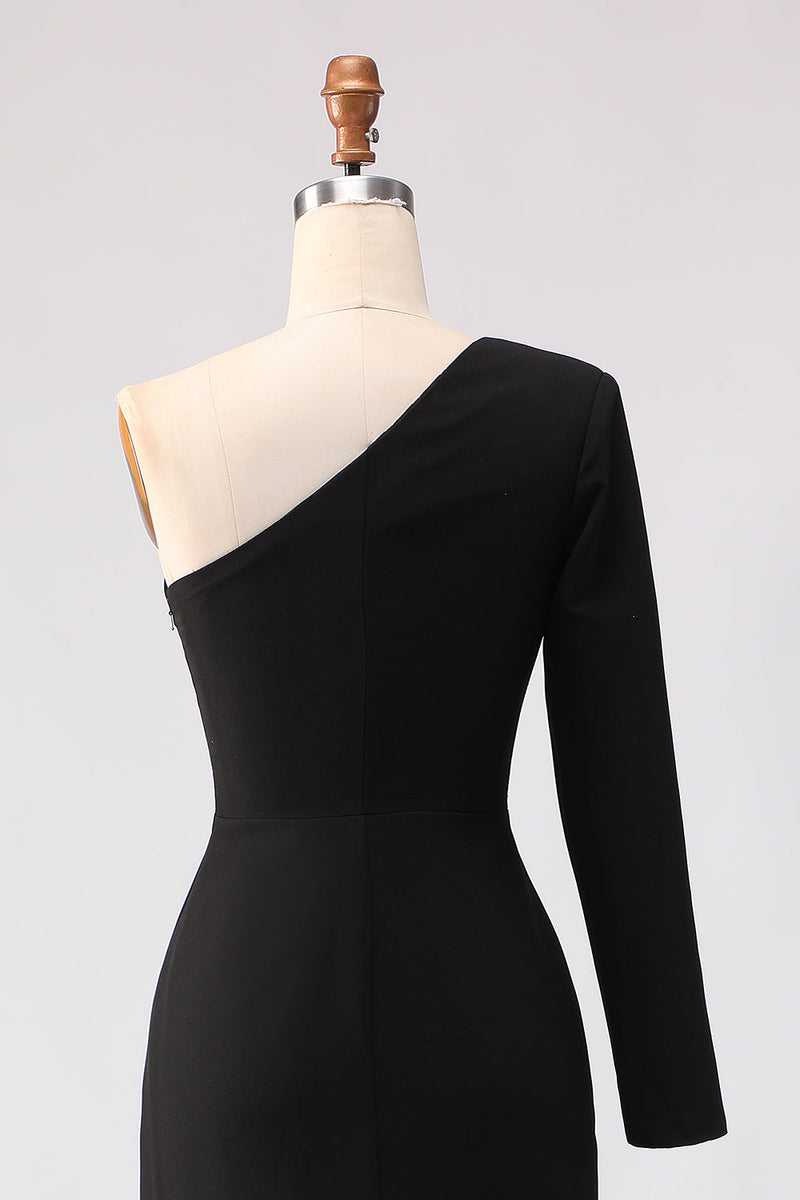 Load image into Gallery viewer, Black One Shoulder Sheath Long Mother of the Bride Dress with Slit