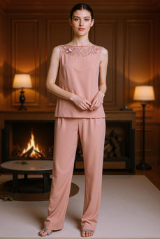 3 Piece Dusty Rose Appliqued Mother of the Bride Pant Suits with Jacket