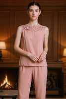 Load image into Gallery viewer, 3 Piece Dusty Rose Appliqued Mother of the Bride Pant Suits with Jacket