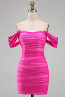 Load image into Gallery viewer, Red Bodycon Off the Shoulder Ruched Short Prom Dress