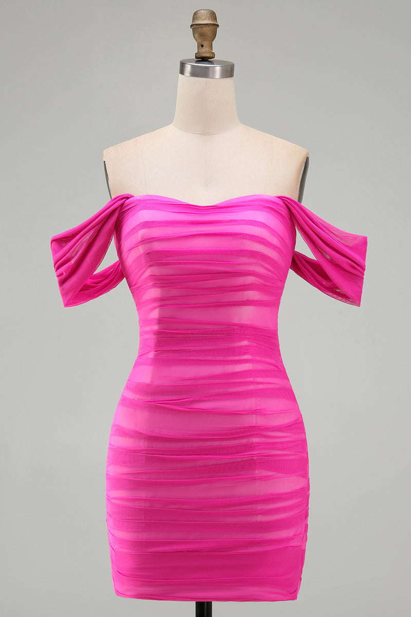 Load image into Gallery viewer, Red Bodycon Off the Shoulder Ruched Short Prom Dress